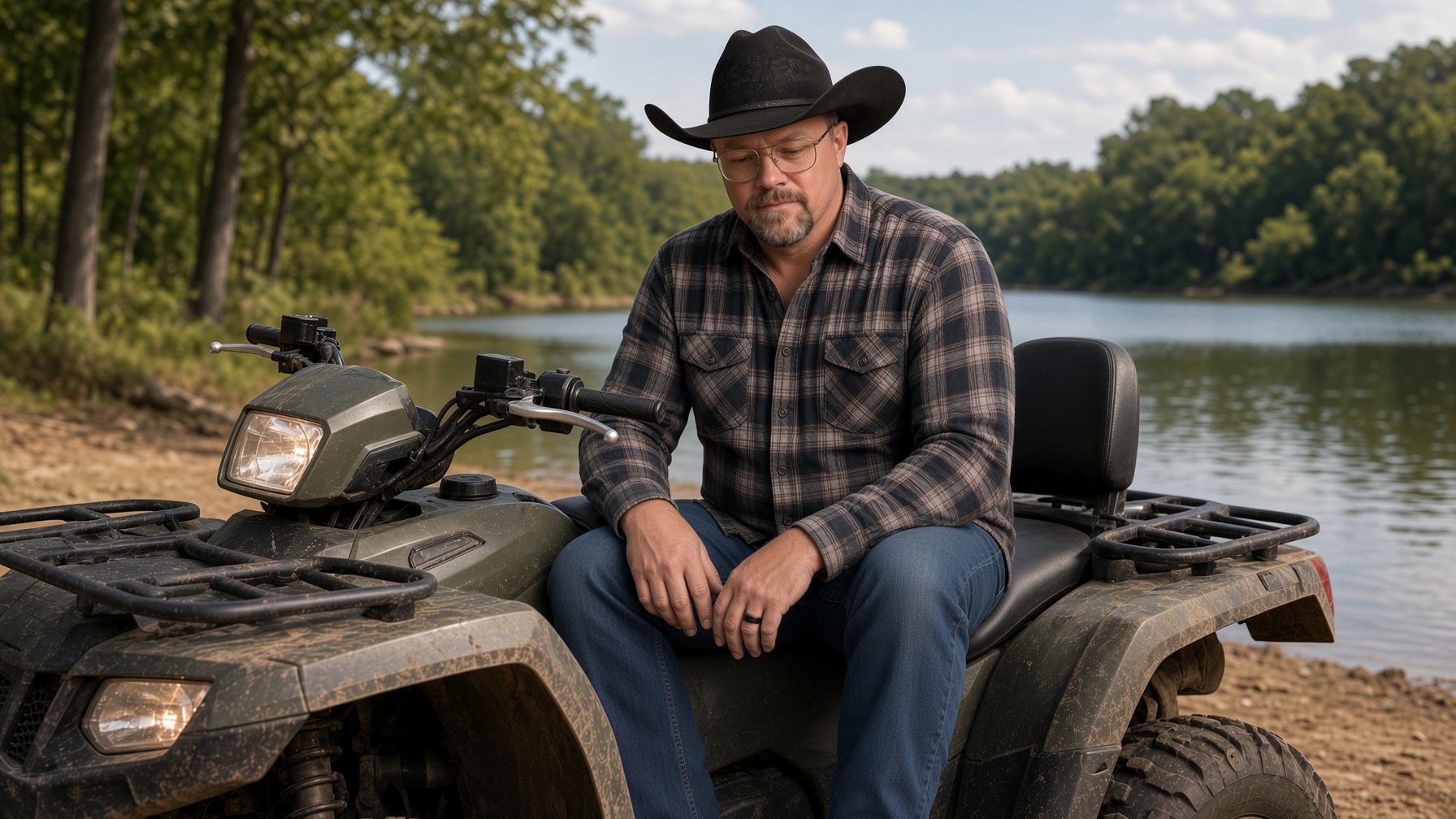 Chad Sanders on an ATV by an Alabama lake